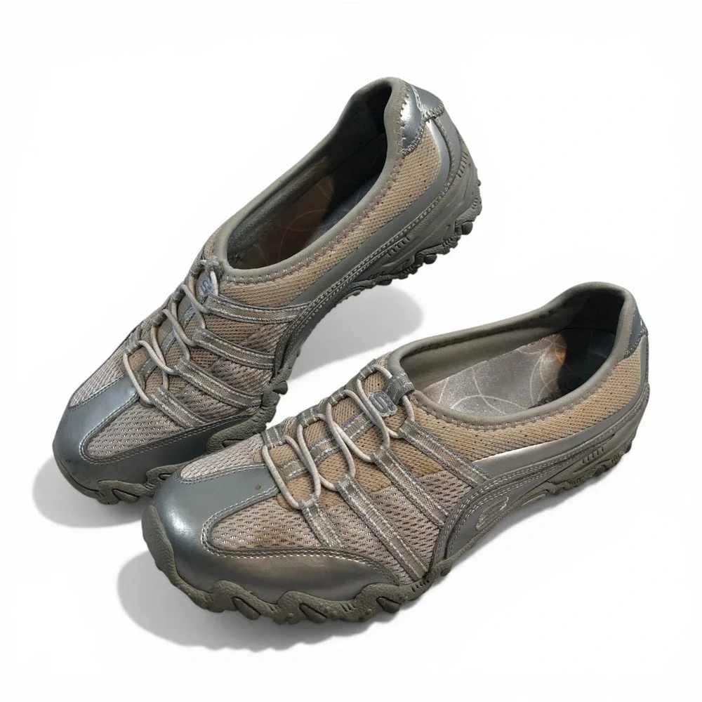 Skechers Bikers Step-Up SN21213 Slip On Leather Silver Shoes Womens US 8 EU 39‎